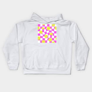 Checkered smiley pink Kids Hoodie